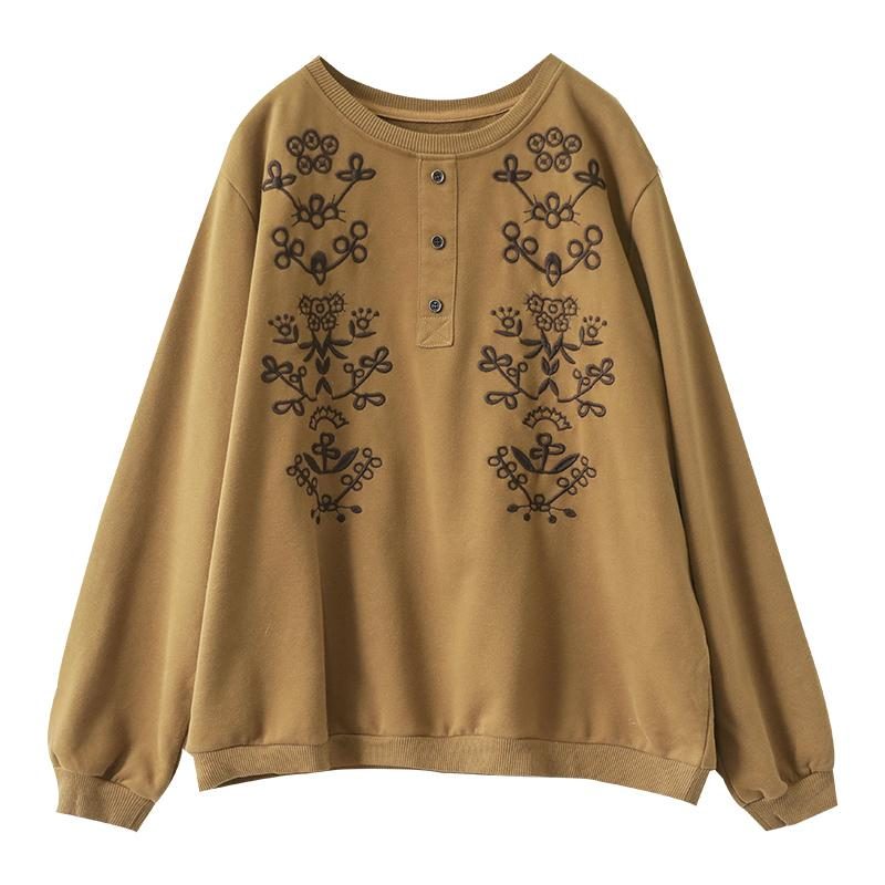 Frühlings-frauen-baumwollblumenstickerei-beiläufiger Pullover