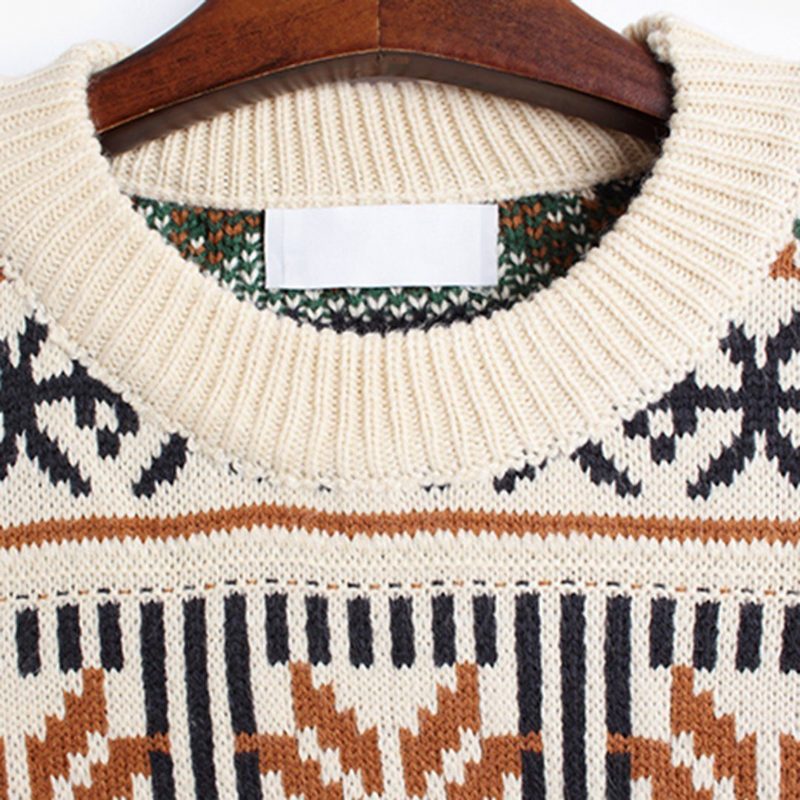 Geometrischer Vintage-lässiger Lockerer Strickpullover