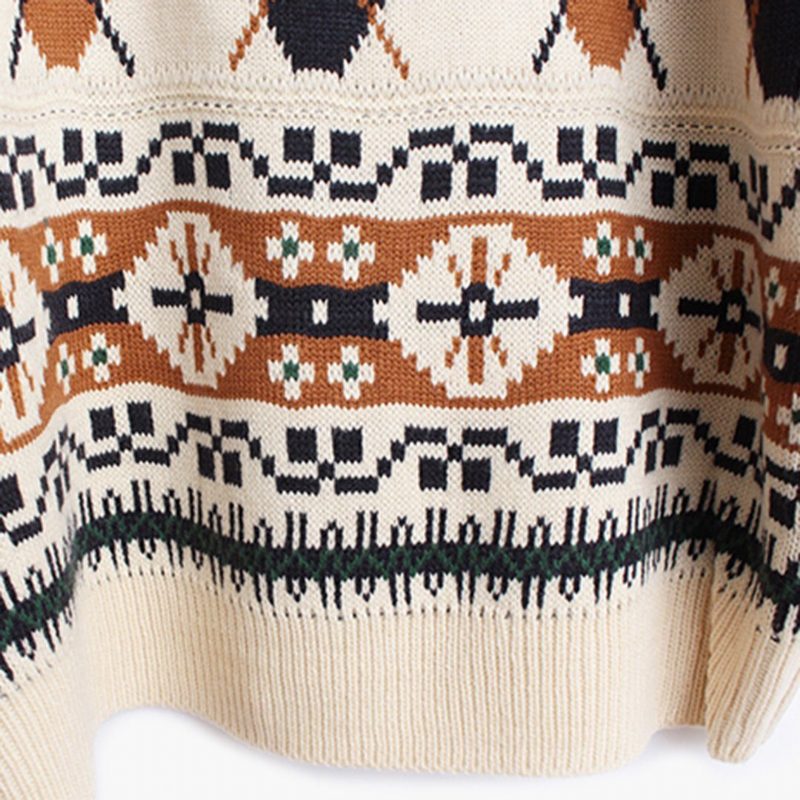 Geometrischer Vintage-lässiger Lockerer Strickpullover