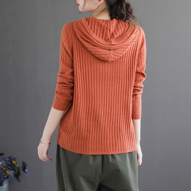 Gestreifter Pullover Mit Kapuze Aus Baumwollstrick