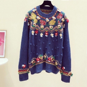 Handgefertigter Blumenstickerei-herbst-winter-vintage-pullover