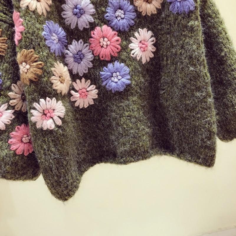 Handgemachte Blumen-stickerei-herbst-winter-lose Strickjacke