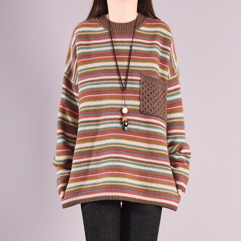 Herbst Winter Casual Coloful Stripe Locker Gestrickter Pullover