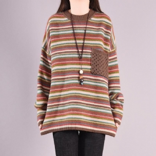 Herbst Winter Casual Coloful Stripe Locker Gestrickter Pullover