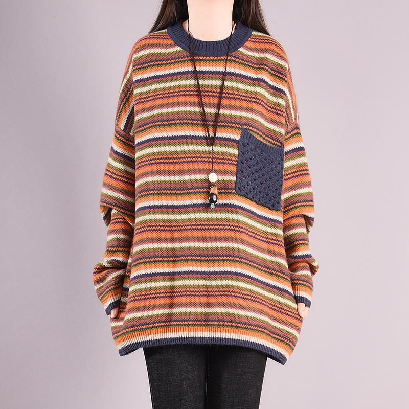 Herbst Winter Casual Coloful Stripe Locker Gestrickter Pullover