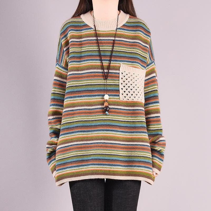 Herbst Winter Casual Coloful Stripe Locker Gestrickter Pullover