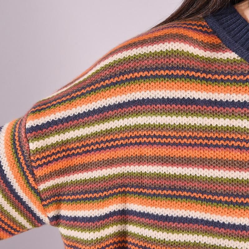 Herbst Winter Casual Coloful Stripe Locker Gestrickter Pullover