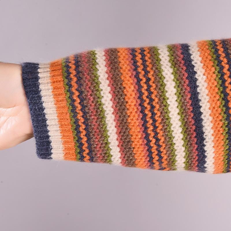 Herbst Winter Casual Coloful Stripe Locker Gestrickter Pullover