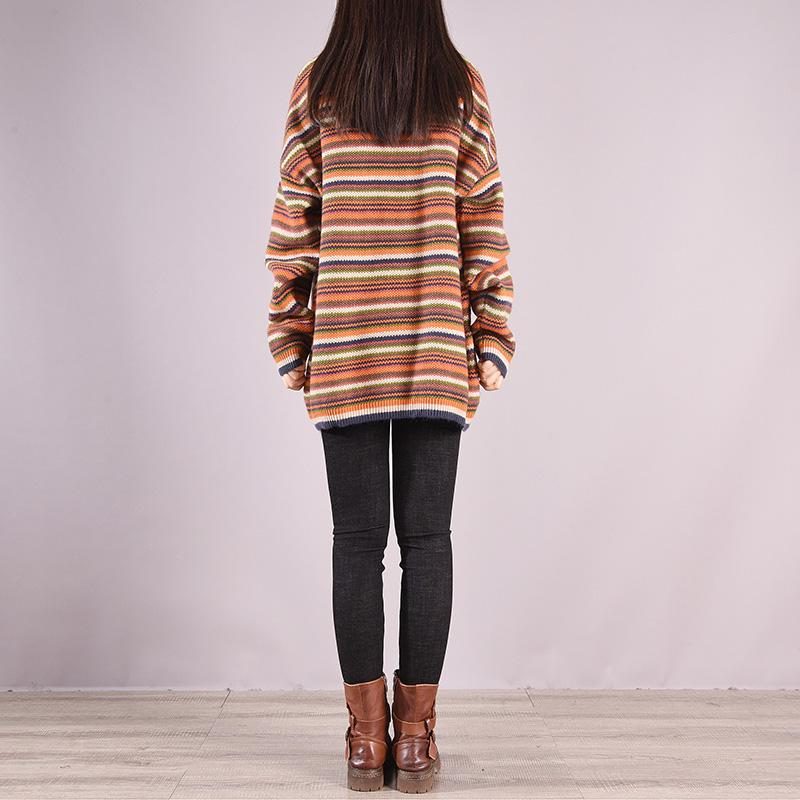 Herbst Winter Casual Coloful Stripe Locker Gestrickter Pullover