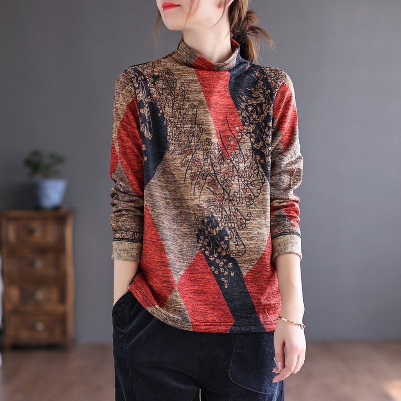 Herbst Winter Retro Patchwork Gebürsteter Pullover