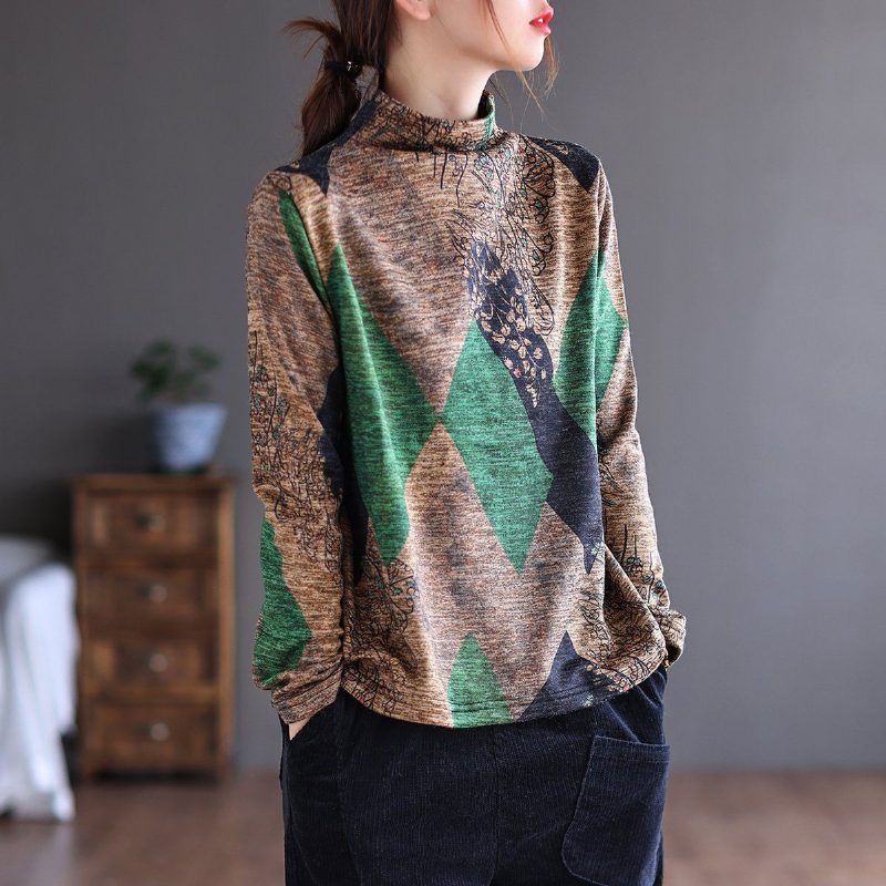 Herbst Winter Retro Patchwork Gebürsteter Pullover