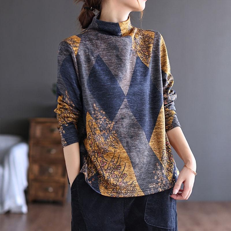 Herbst Winter Retro Patchwork Gebürsteter Pullover