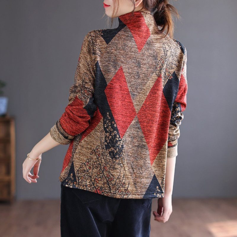 Herbst Winter Retro Patchwork Gebürsteter Pullover