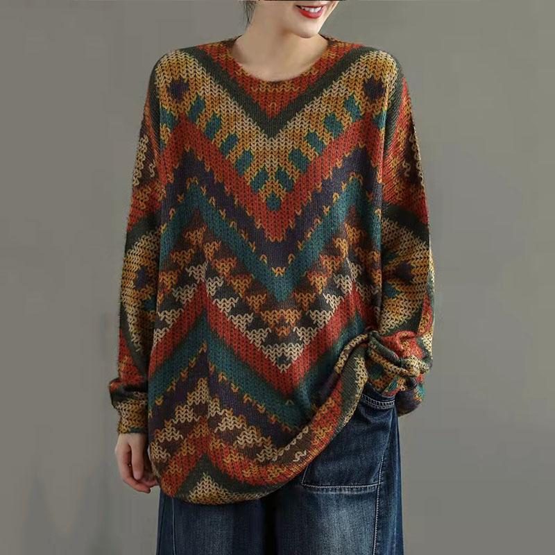 Herbst-winter-retro-streifen-baumwollstrickpullover