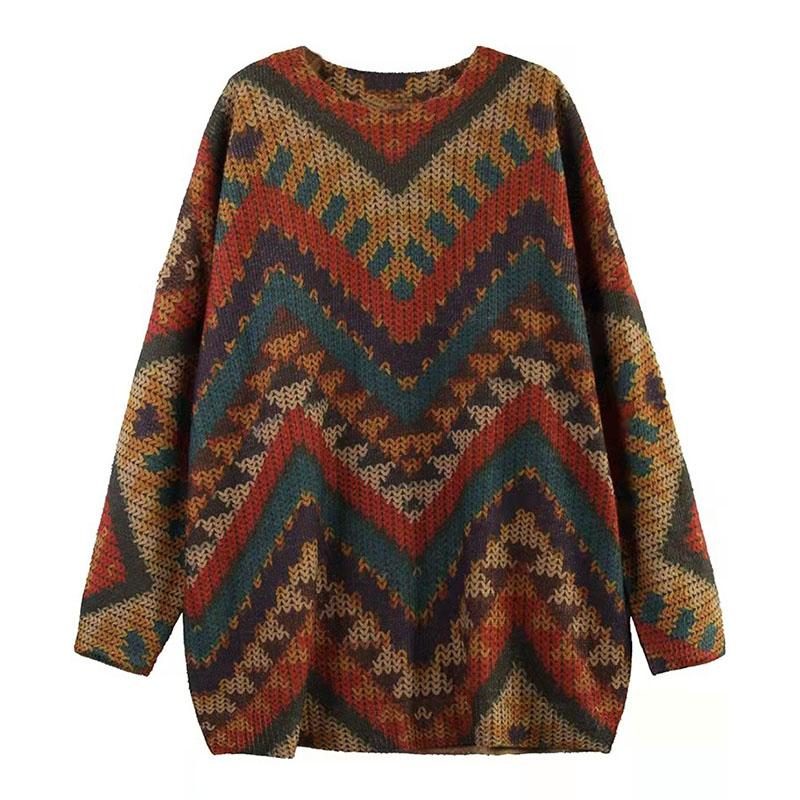 Herbst-winter-retro-streifen-baumwollstrickpullover