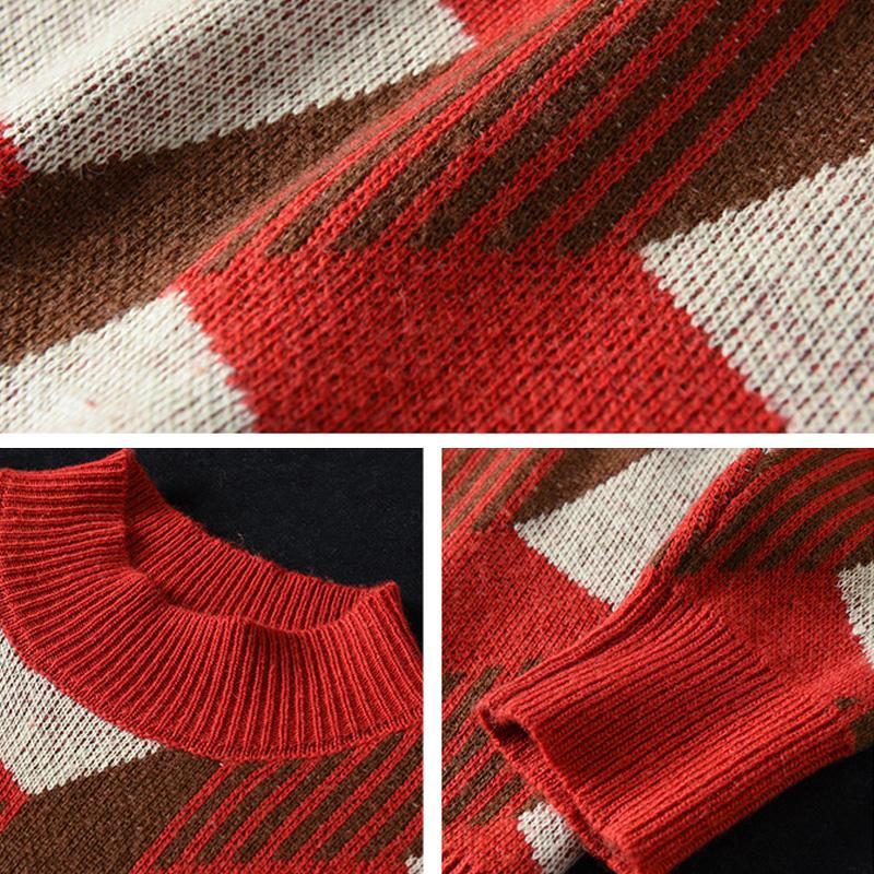 Lässiger Rollkragen-fleece-strickpullover Mit Karomuster Für Den Winter