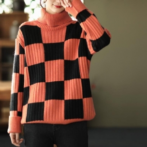 Lässiger Rollkragen-strickpullover Im Retro-stil Mit Karomuster Für Den Winter