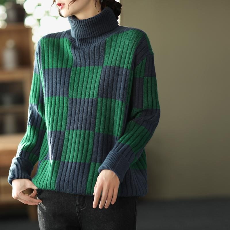 Lässiger Rollkragen-strickpullover Im Retro-stil Mit Karomuster Für Den Winter