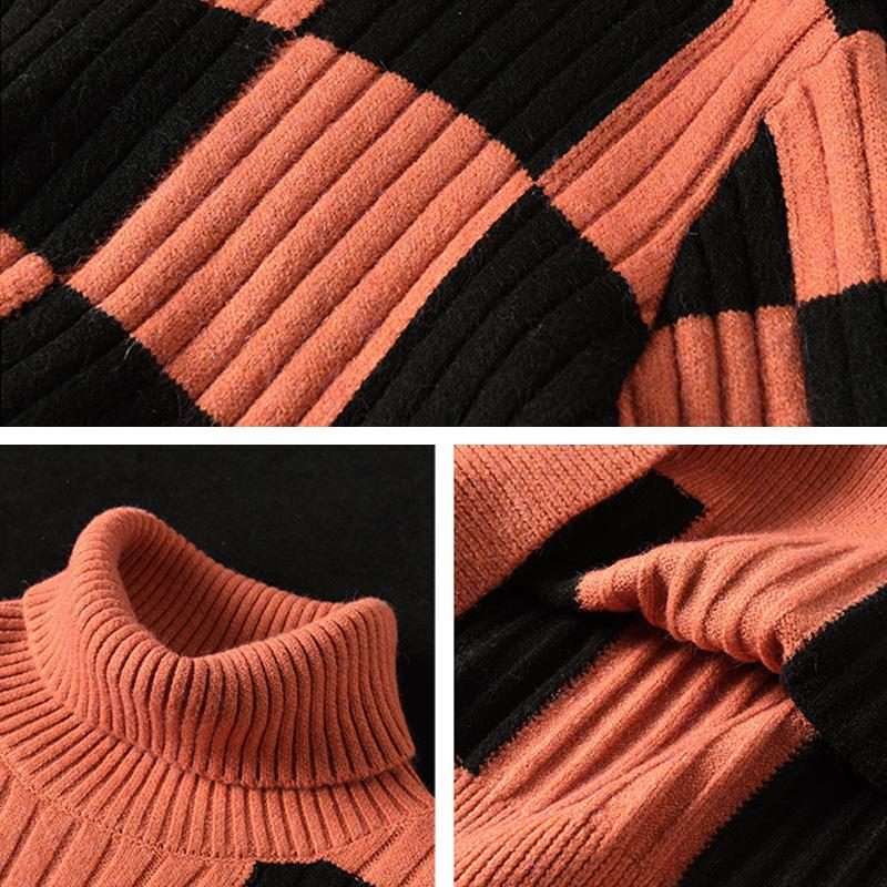 Lässiger Rollkragen-strickpullover Im Retro-stil Mit Karomuster Für Den Winter