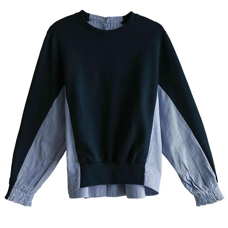 Loose Stripe Stitching Dünnes Pullover-herbsthemd