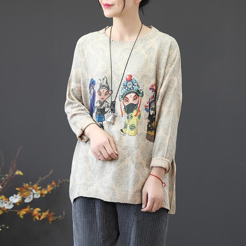 Loser Pullover Im Chinesischen Stil Mit Literarischem Retro-print