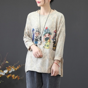 Loser Pullover Im Chinesischen Stil Mit Literarischem Retro-print