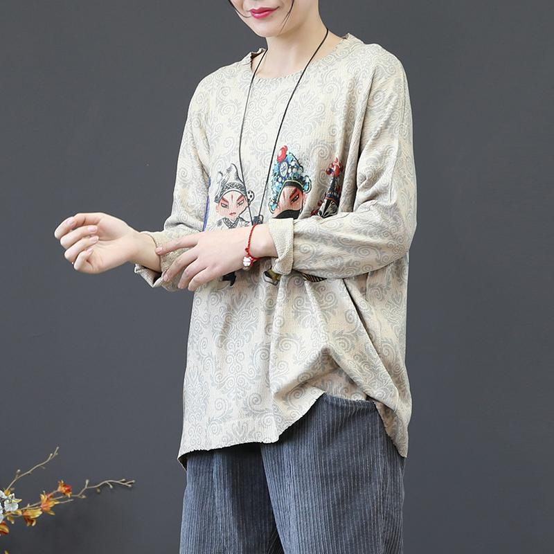 Loser Pullover Im Chinesischen Stil Mit Literarischem Retro-print