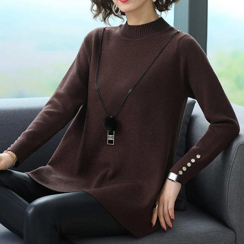 Mittellanger Pullover Mit Strickoberteil Für Damen