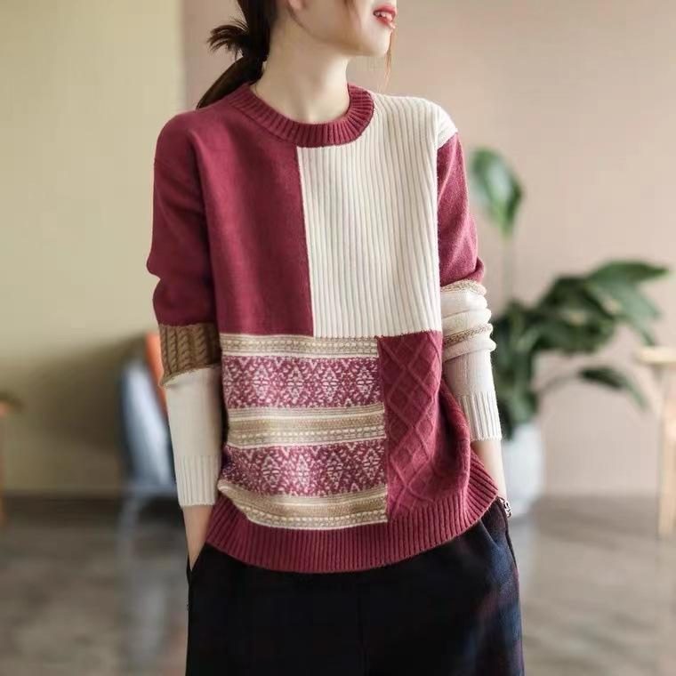 Retro-farbabstimmungs-frühlings-beiläufiger Lockerer Pullover