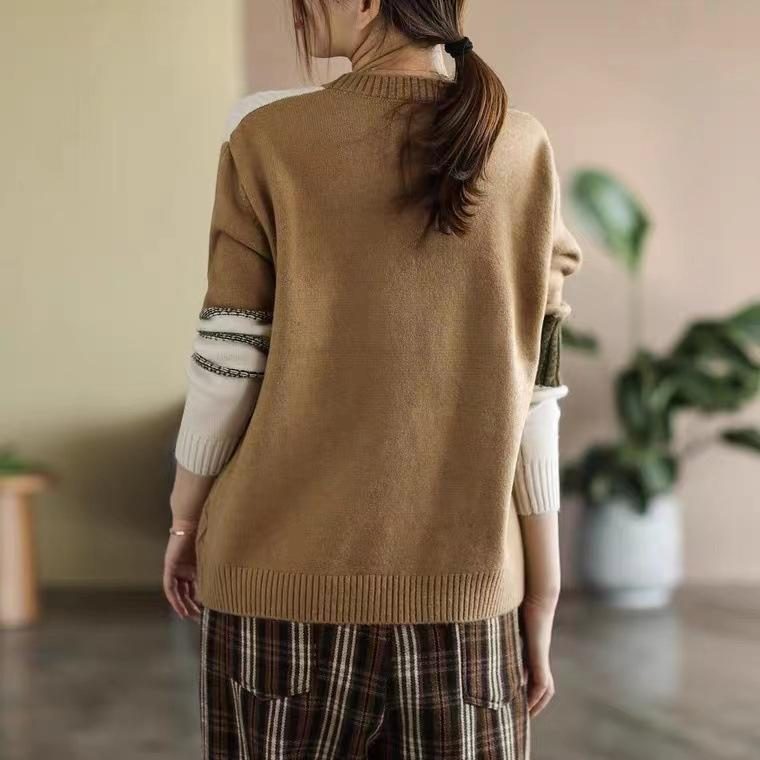 Retro-farbabstimmungs-frühlings-beiläufiger Lockerer Pullover