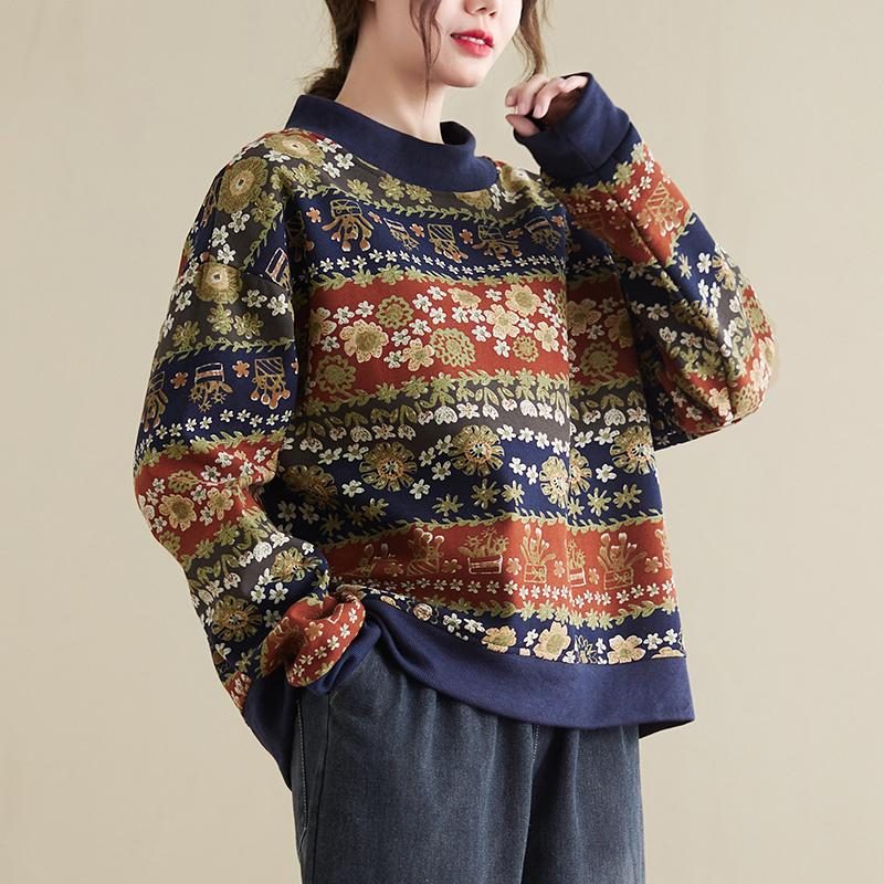 Retro Frühling Herbst Plus Size Baumwoll-leinen-pullover