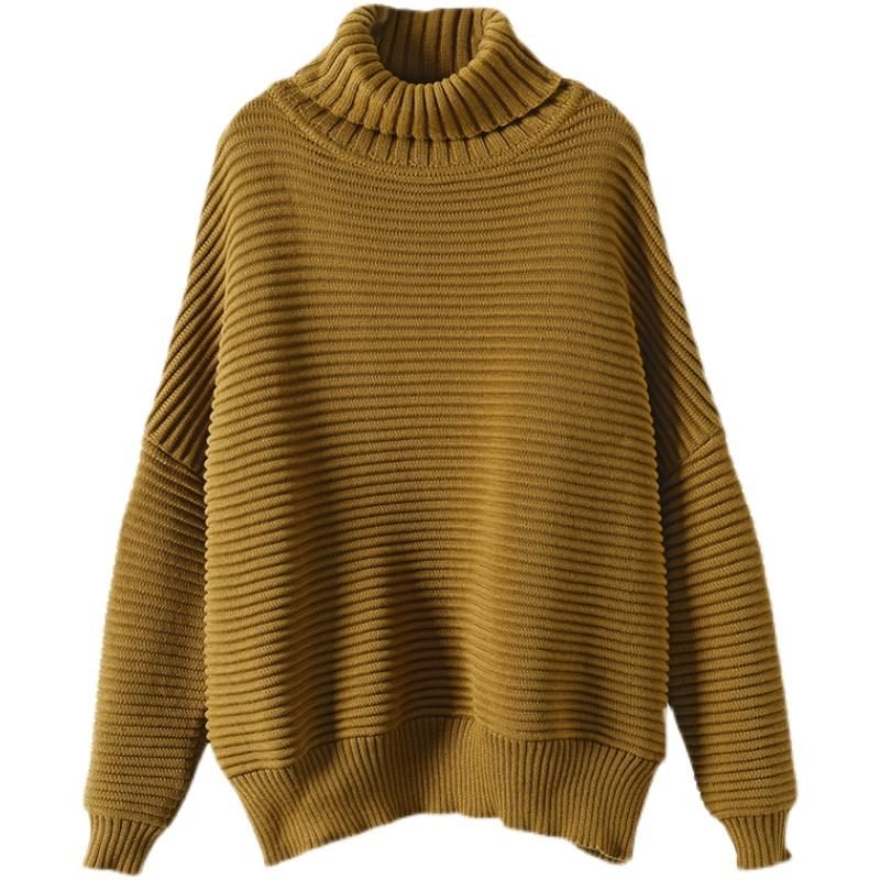 Winter-frauen-beiläufiger Lockerer Streifen-rollkragen-strickpullover