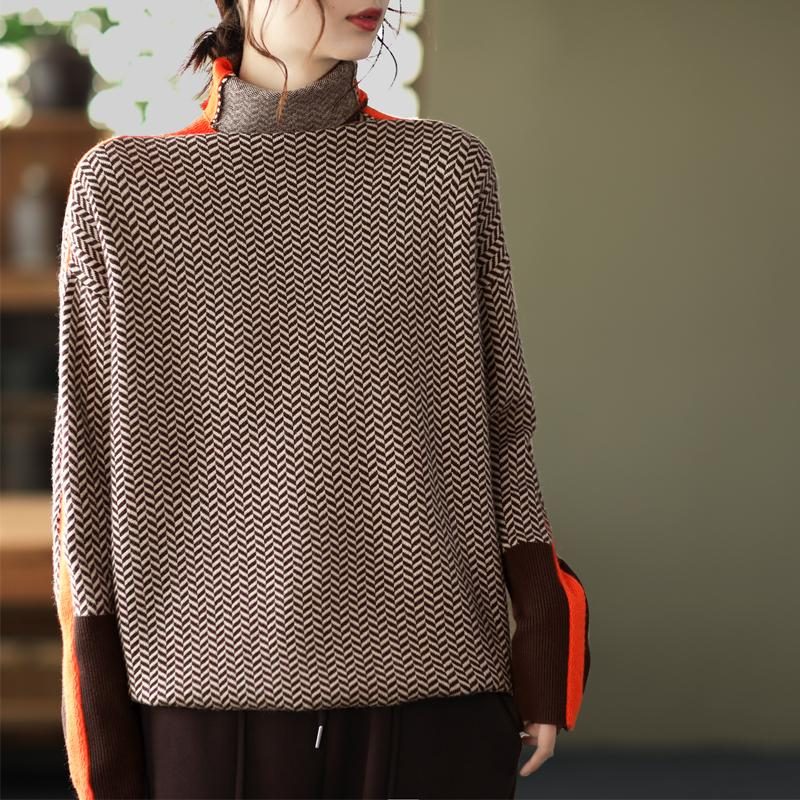 Winter-retro-rollkragen-patchwork-strickpullover