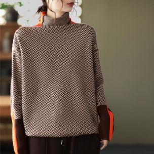 Winter-retro-rollkragen-patchwork-strickpullover