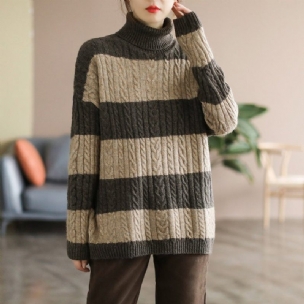 Winter-retro-streifen-strickpullover Aus Fleece-mischgewebe