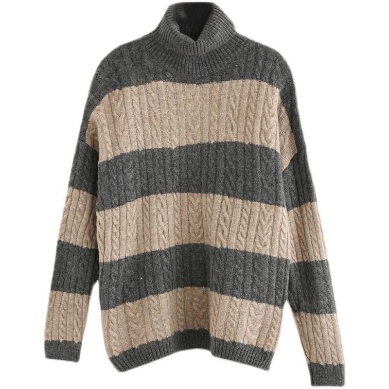 Winter-retro-streifen-strickpullover Aus Fleece-mischgewebe