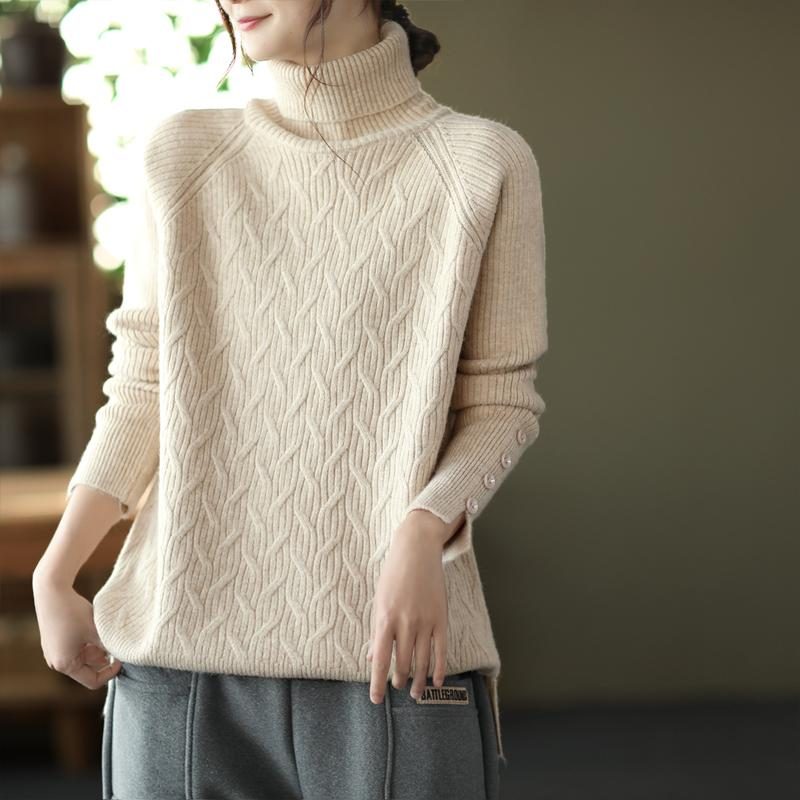 Winter Solid Loose Retro Rollkragen-strickpullover