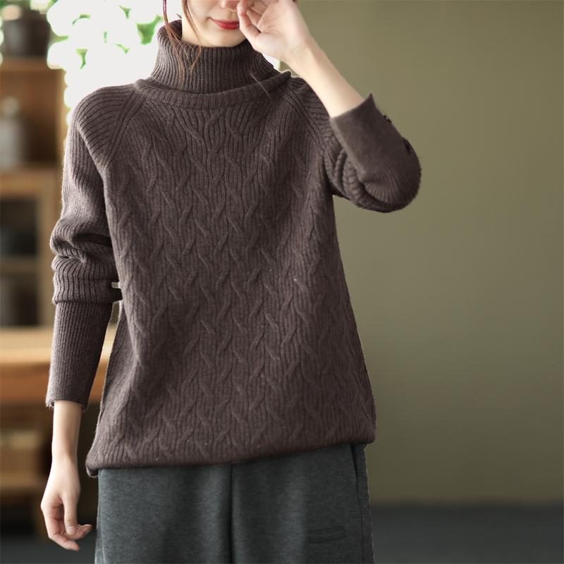 Winter Solid Loose Retro Rollkragen-strickpullover