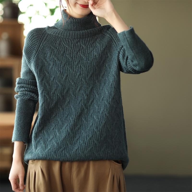 Winter Solid Loose Retro Rollkragen-strickpullover