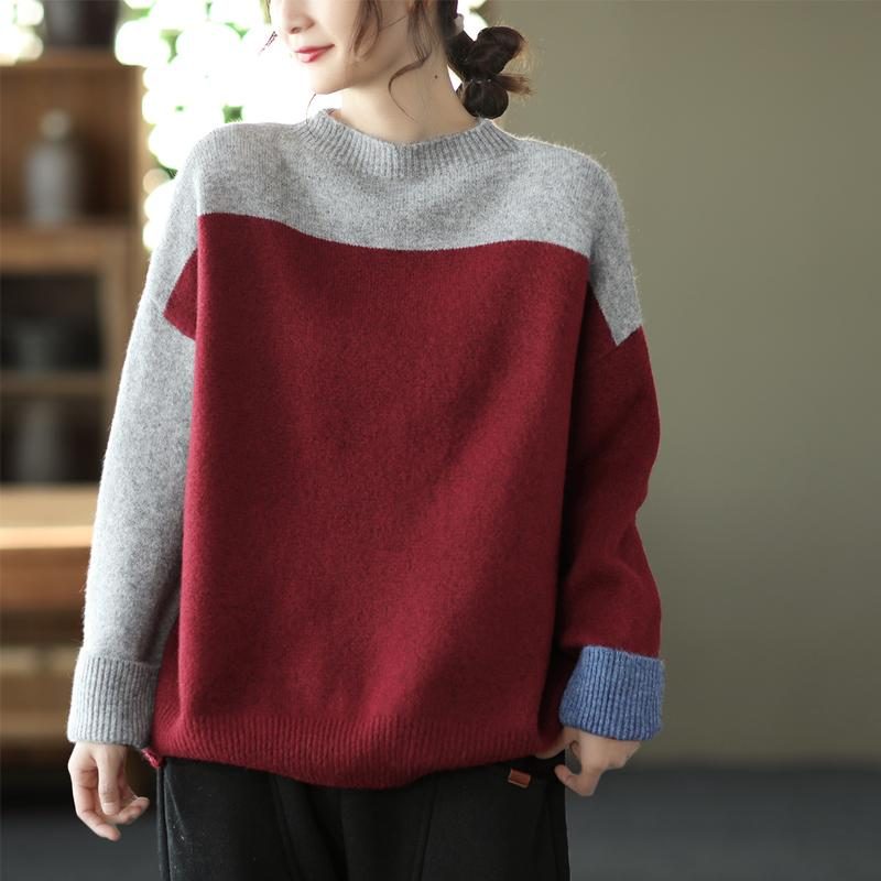 Winterfarblich Passender Retro-strickpullover Mit Rundhalsausschnitt