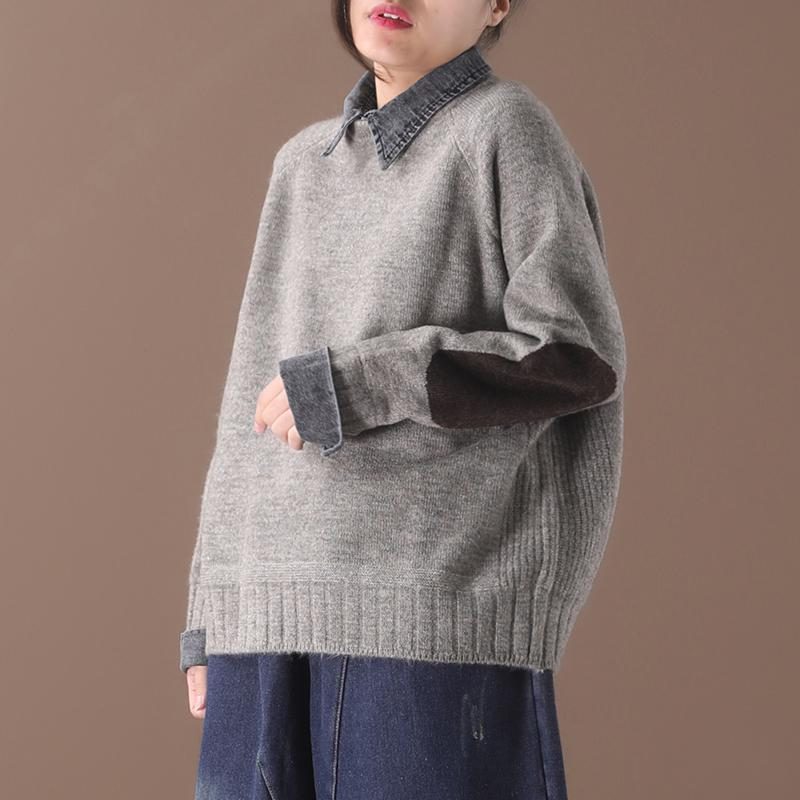 Zweiteiliger Strickpullover Mit Jeanskragen