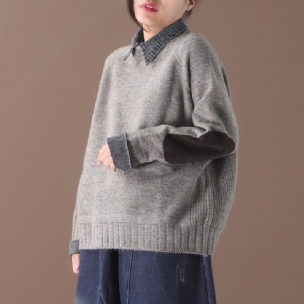 Zweiteiliger Strickpullover Mit Jeanskragen