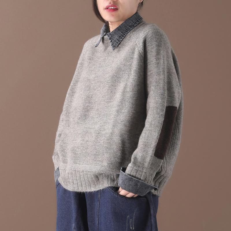 Zweiteiliger Strickpullover Mit Jeanskragen