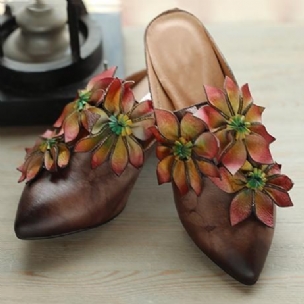 Blumen Retro Mandelzehe Chunky Heels Hausschuhe 35-41