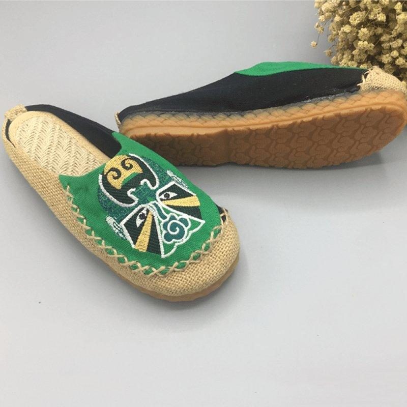 Frauen Peking-oper Gesichtsbestickte Casual Flats Home Hausschuhe