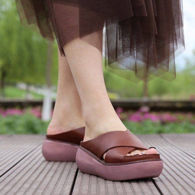 Lässige Plateau-slipper Aus Leder Im Retro-stil