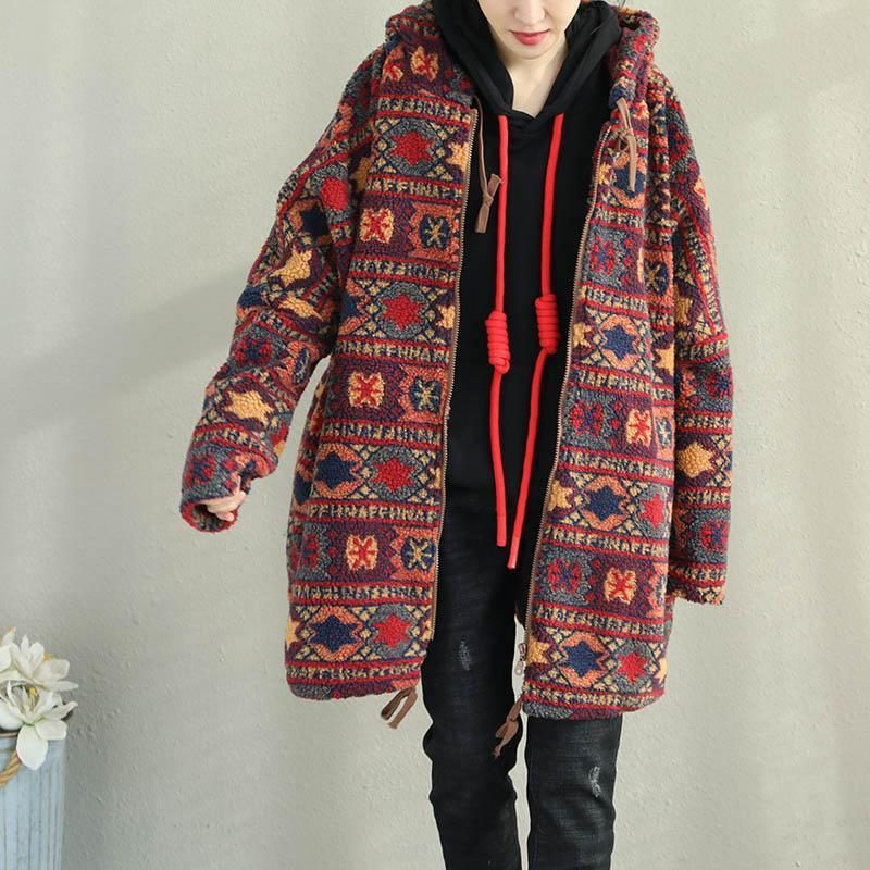 Dicker Wintermantel Mit Vintage-print Und Kapuze