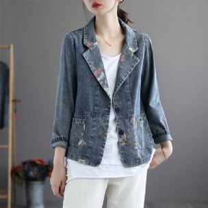 Frühlings-herbst-retro-patchwork-blumen-baumwoll-denim-anzugjacke