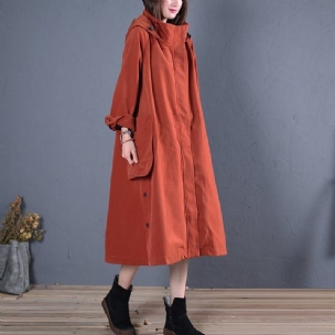 Herbst-frühling-lose Dicke Damen-windjacke Mit Kapuze Braun Rot