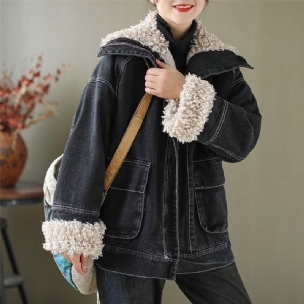 Lässige Winter-retro-jeansjacke Aus Samt